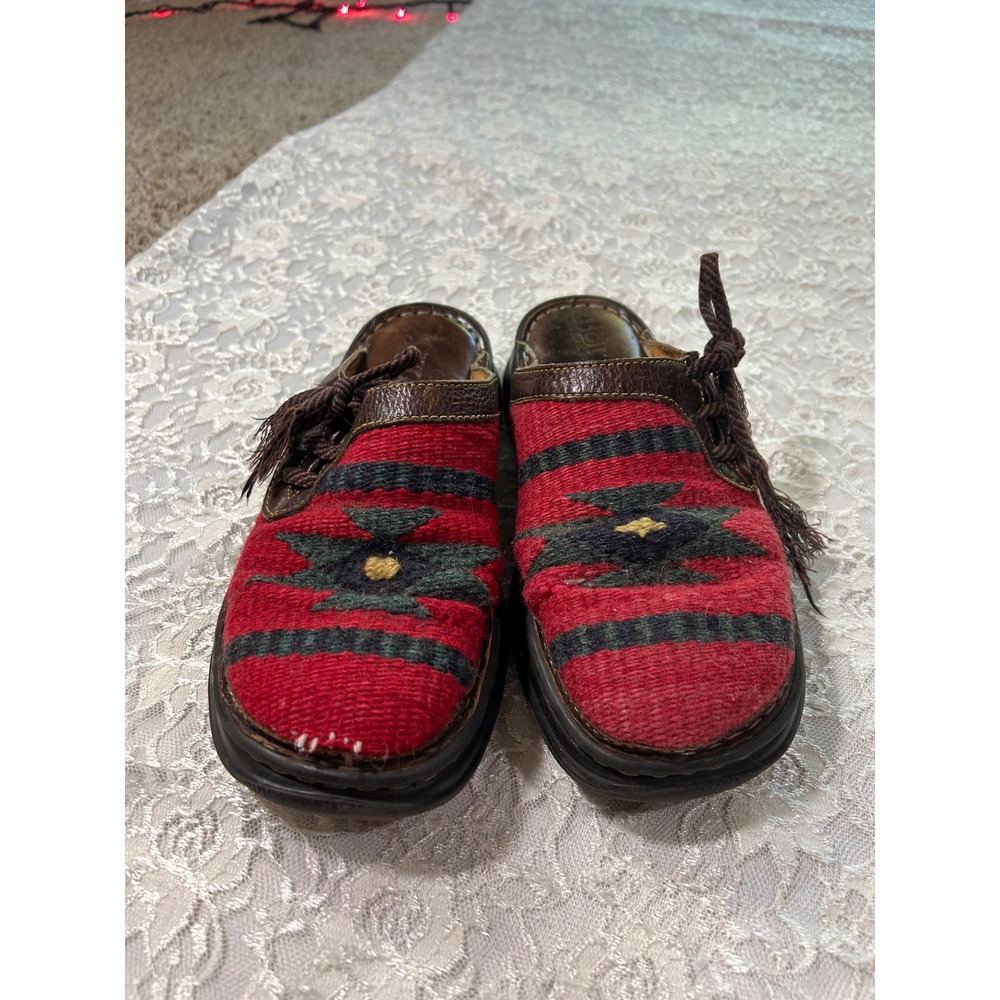 Born Red Wool Southwestern Leather Mules Clogs 9 Tribal Aztec Boho Rustic Fall - Picture 10 of 11